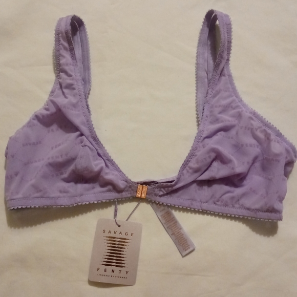 Savage X Fenty Flocked Logo Unlined Bra In Purple Lavender, Size- XL - Picture 2 of 7